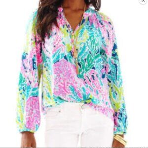 Lilly Pulitzer size XXS Let’s Cha Cha Elsa 100% Silk Top --EUC